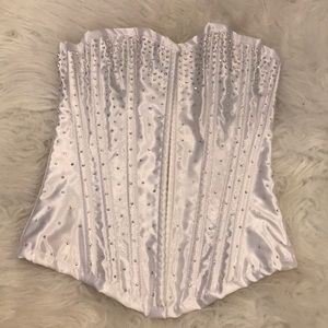 White satin iridescent ab Swarovski stone corset